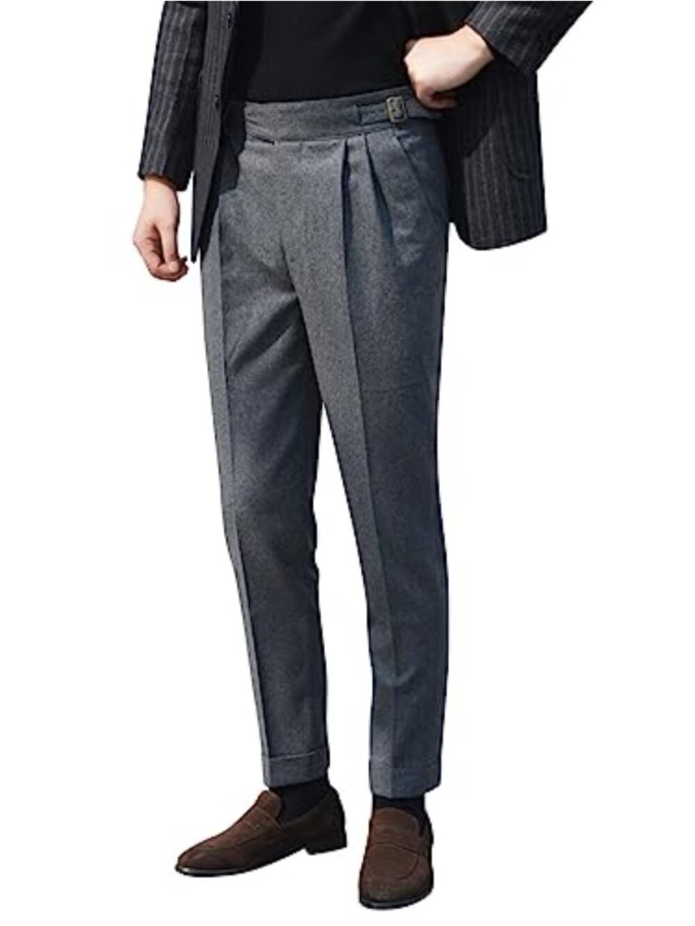 Men's Retro Woolen Gurkha Pants High Waist Tapered Chino
